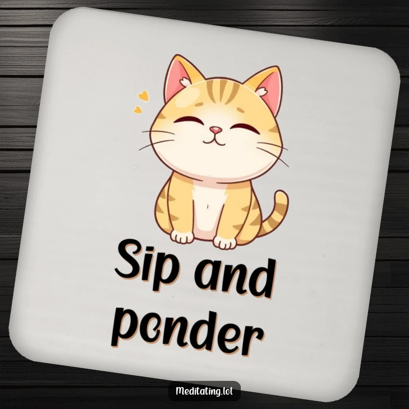 Funny drink coaster featuring a curious cat humming with closed eyes, offering humorous surface protection with quiet charm.