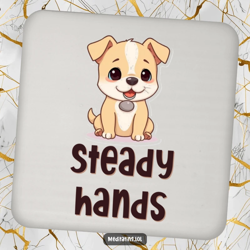 Funny dog coasters, set of drink coasters, showing a playful dog balancing a pebble on its nose, adding character to tables.