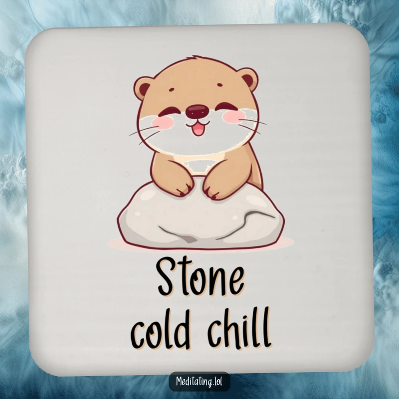 Funny Drink Coaster featuring a happy otter resting on a stone, adding a humorous and relaxing touch to surface protection.