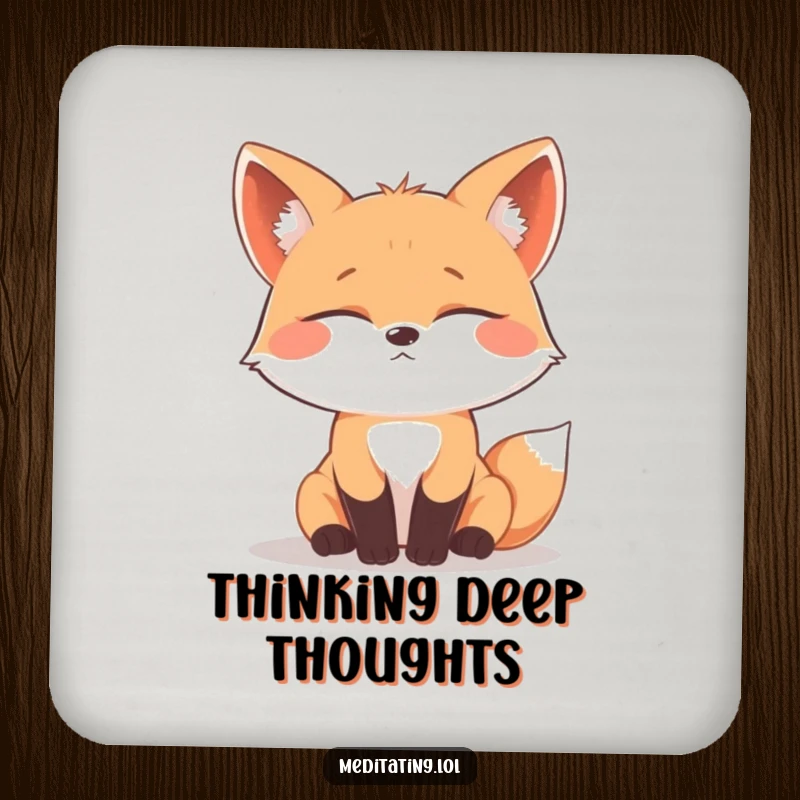 Funny curious fox drink coasters, depicting a fox with eyes closed in deep contemplation, adding thoughtful humor to tables.