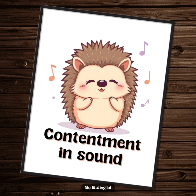 Funny Hedgehog Hum Poster: A vibrant artwork of a cute, curious hedgehog humming a gentle, contented tune, bringing charm to any wall.