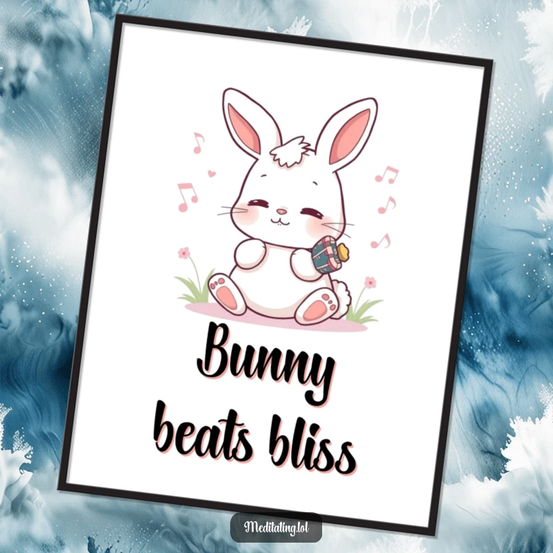 Funny Bunny Poster: Playful bunny gently humming a peaceful melody, a whimsical and humorous piece of art.