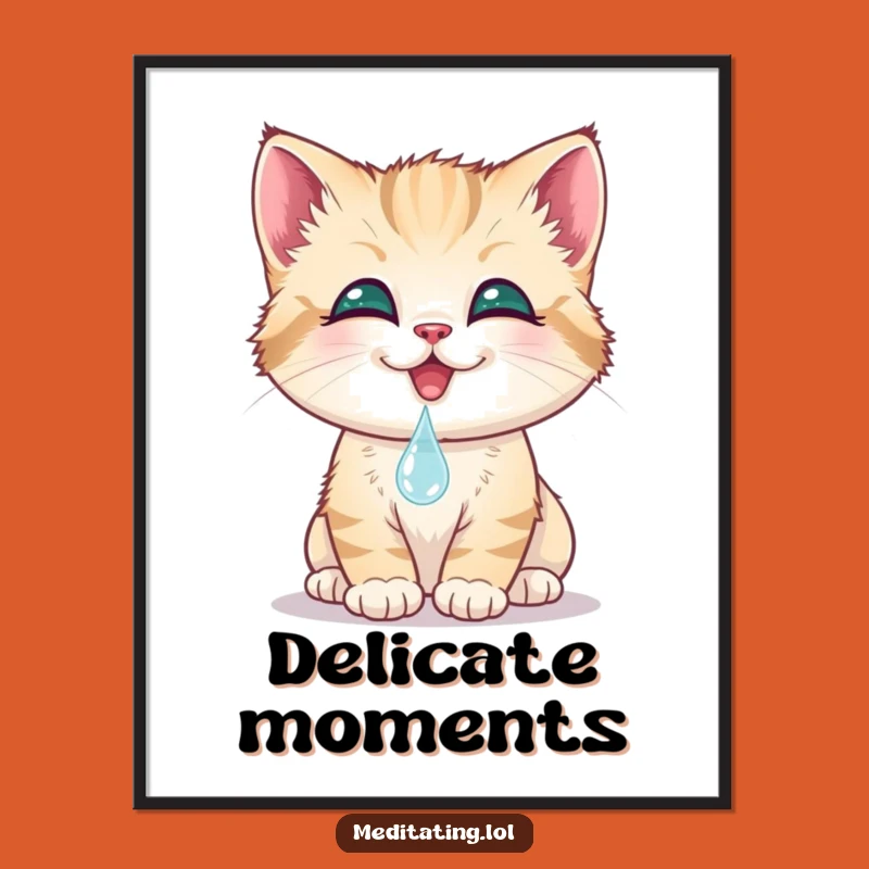 Funny Kitten Dewdrop Poster: Smiling Cat Touching Water, Charming Wall Art, Cute Gift