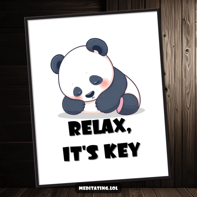 Funny Panda Poster: Peaceful panda resting its head in its paws, a humorous and serene piece of wall art.