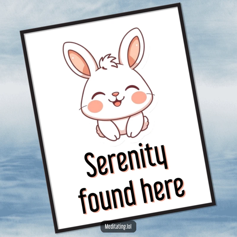 Funny art poster of a serene rabbit with closed eyes and a peaceful smile, bringing humorous joy to any space.