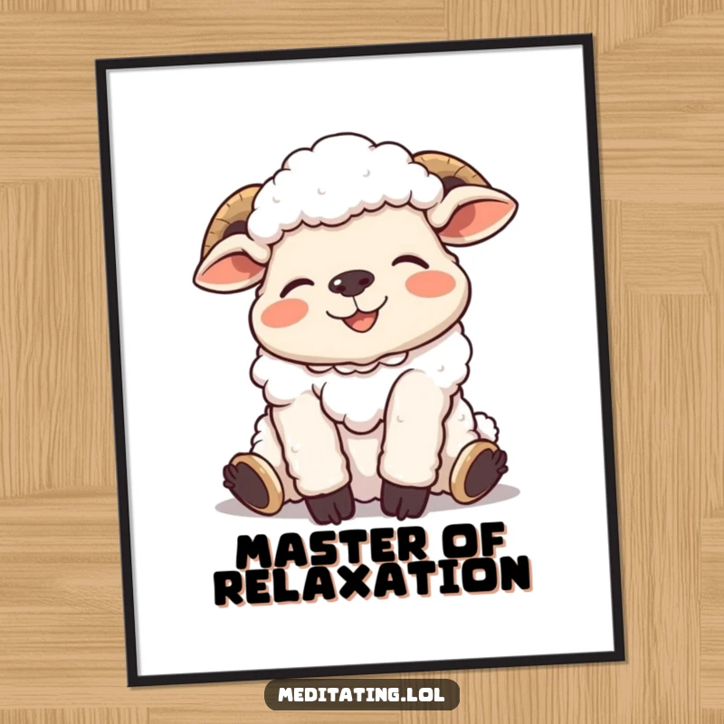 Funny poster showcasing a giggling sheep in an utterly relaxed and comical pose, bringing lighthearted energy to any room.
