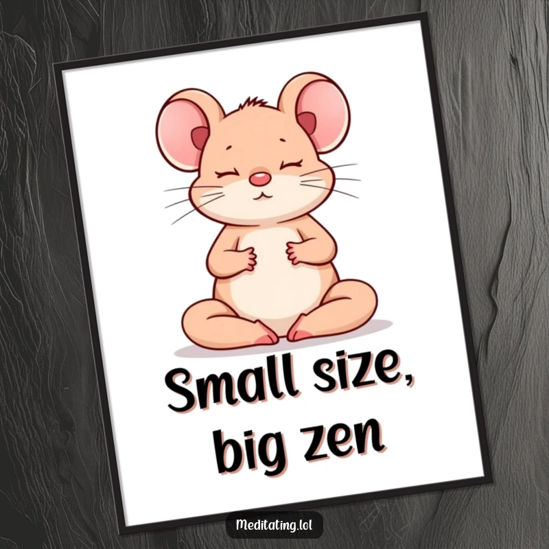 Funny Mouse Poster: Humorous wall art of a brave mouse meditating, embodying peace and funny contemplation.