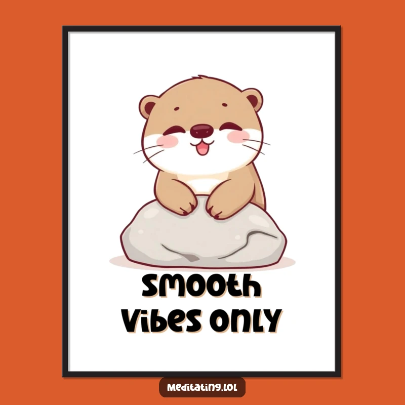 Funny Otter Stone Poster: Happy Relaxation Art Print Gift