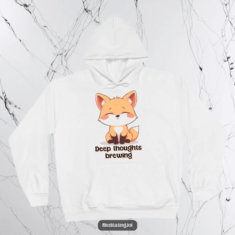 Funny curious fox hoodie, illustration of a fox with closed eyes in deep contemplation, perfect for cozy thinking sessions.