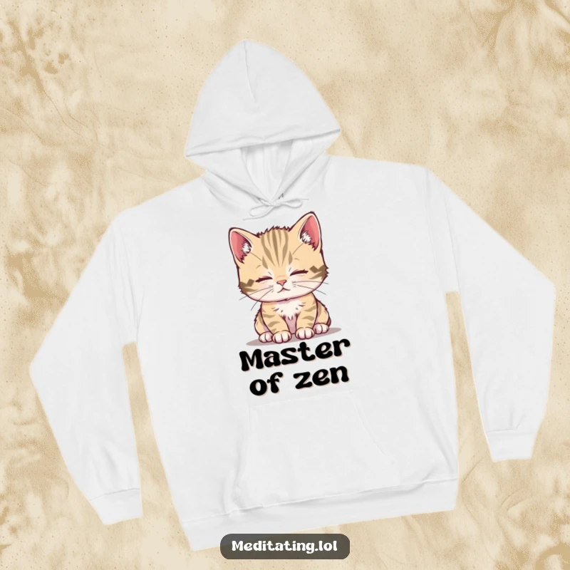 Funny kitten hoodie showing a curious kitten breathing deeply with a peaceful, serene look, perfect for relaxation.