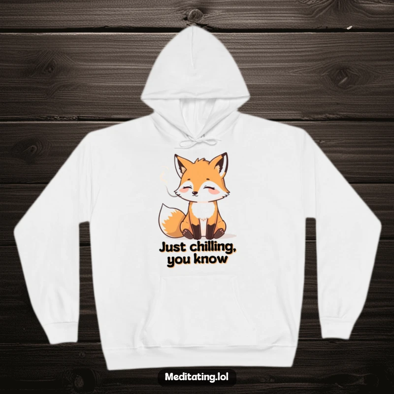 Funny hoodie showcasing a content fox releasing a soft cloud of smoke, exuding humor and comfort.