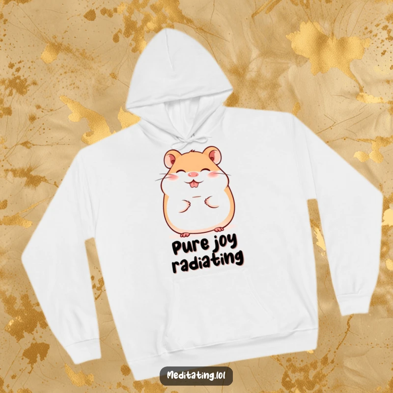 Funny hoodie featuring a giggling hamster with a serene, sweet smile, offering cozy comfort and cheerful vibes.
