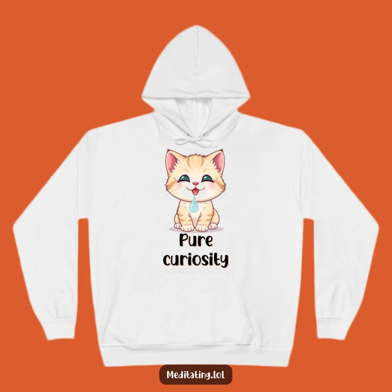 Funny Kitten Dewdrop Hoodie: Smiling Cat Touching Water, Cozy Warmth, Adorable Gift