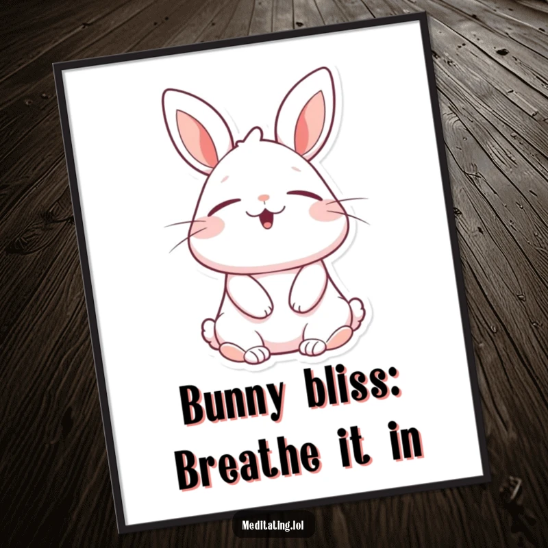 Funny Free Printable Wall Art: A cheerful rabbit breathing deeply, eyes closed in a state of pure bliss.