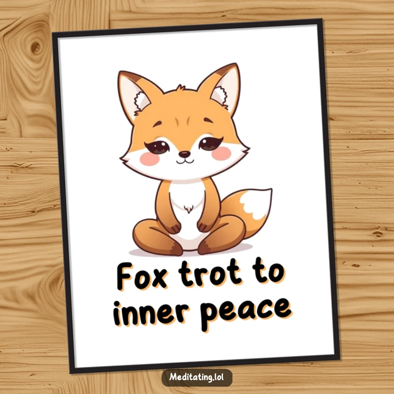 Funny Free Printable Wall Art: Happy fox in a deep meditation pose, bringing serene humor and calm to any space.