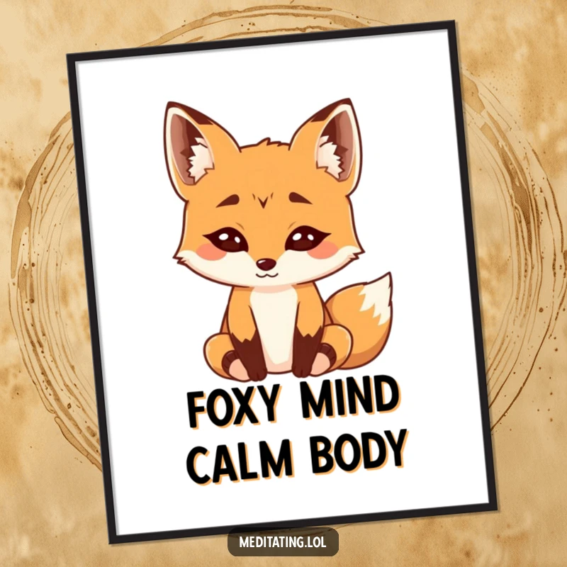 Funny Free Printable Wall Art: Curious fox with dramatically raised eyebrows, meditating deeply in serene contemplation!