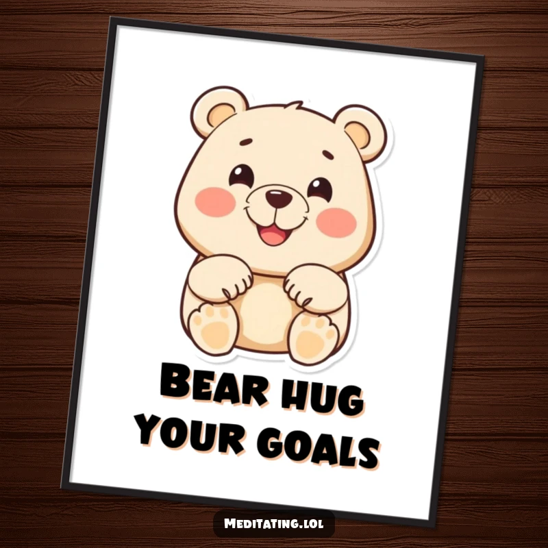 Funny Free Printable Wall Art: Cheerful bear sitting contentedly with hands on knees, radiating warmth and simple humor.