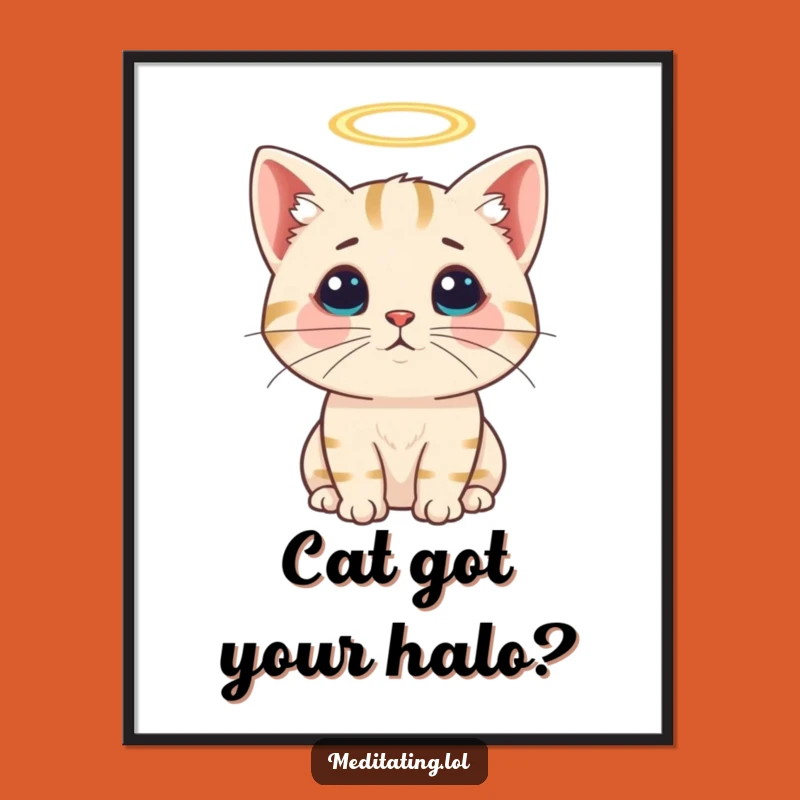 Free Printable Funny Wall Art: Curious Angel Cat for Whimsical Decor