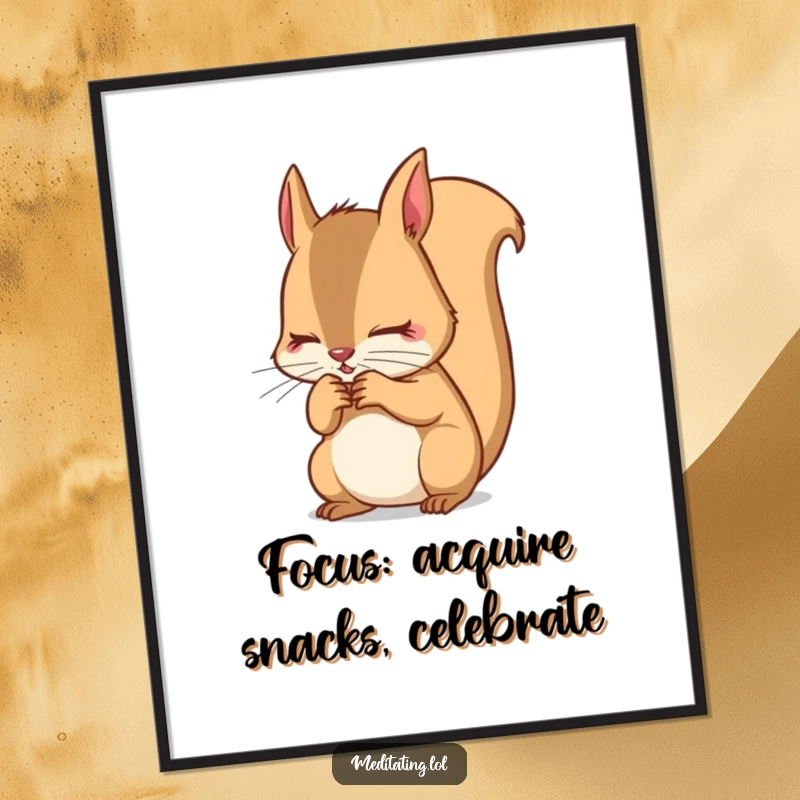 Funny Free Printable Wall Art: Determined squirrel in deep meditative focus on its breath, adding calm and humor to decor.