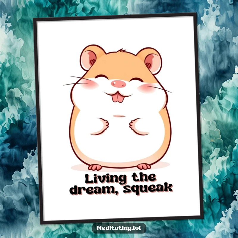 Funny Free Printable Wall Art: A giggling hamster sits with a peaceful smile, embodying pure contentment.