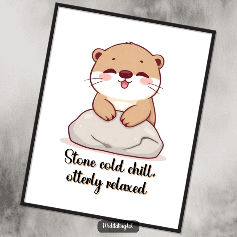 Funny Free Printable Wall Art showcasing a happy otter resting its head on a smooth stone, embodying tranquility and gentle humor.