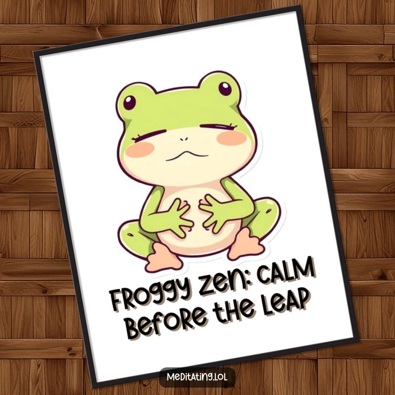 Funny free printable wall art: A tranquil frog meditating with closed eyes, bringing zen and laughter to your decor.