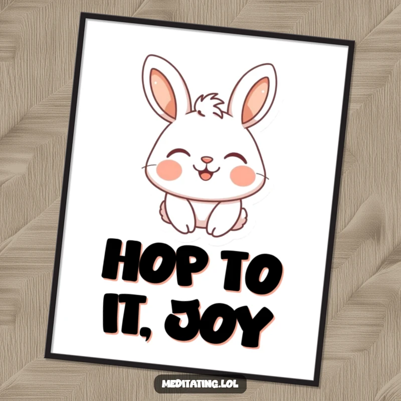 Funny Free Printable Wall Art: A happy rabbit smiles serenely with closed eyes, creating a peaceful and charming downloadable art piece.