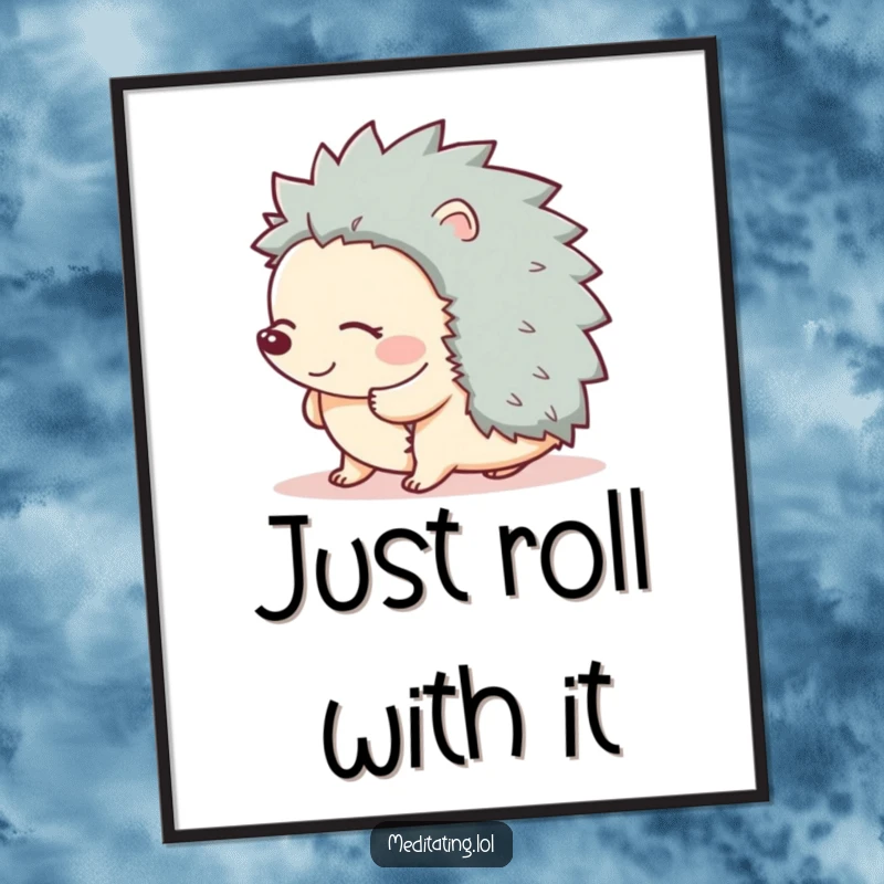 Funny Free Printable Wall Art: A giggling hedgehog swaying peacefully, eyes closed in delightful amusement. Charming downloadable decor.