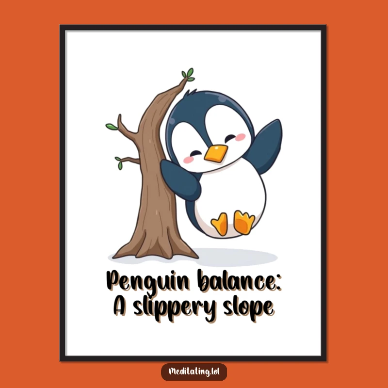 Free Printable Wall Art: Silly Penguin Yoga Fail, Humorous Downloadable Decor
