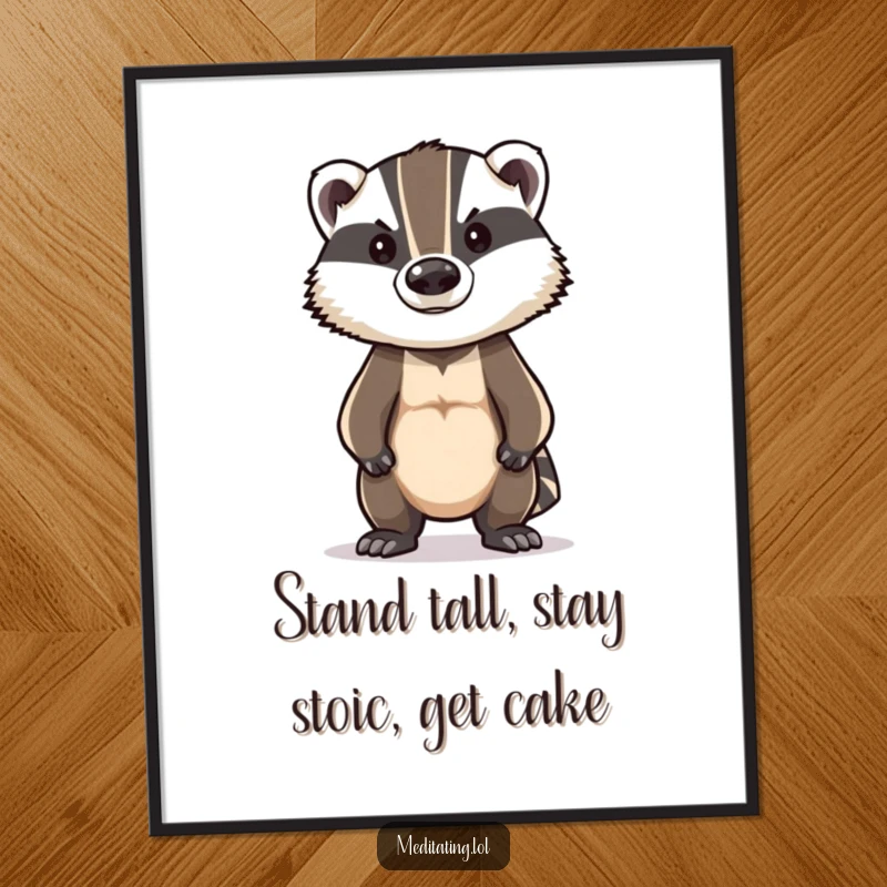 Funny Free Printable Wall Art: Brave badger in a tall, stoic pose, exuding dignity and quiet humor on any wall.