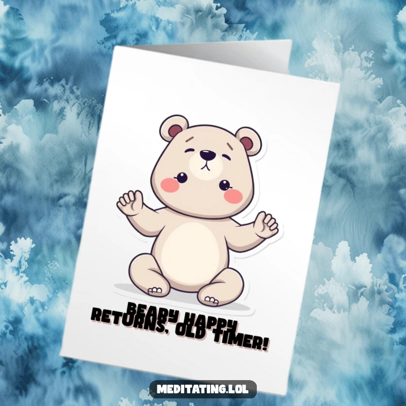Funny Free Printable Birthday Card: A focused bear holding a steady yoga pose with serene determination.