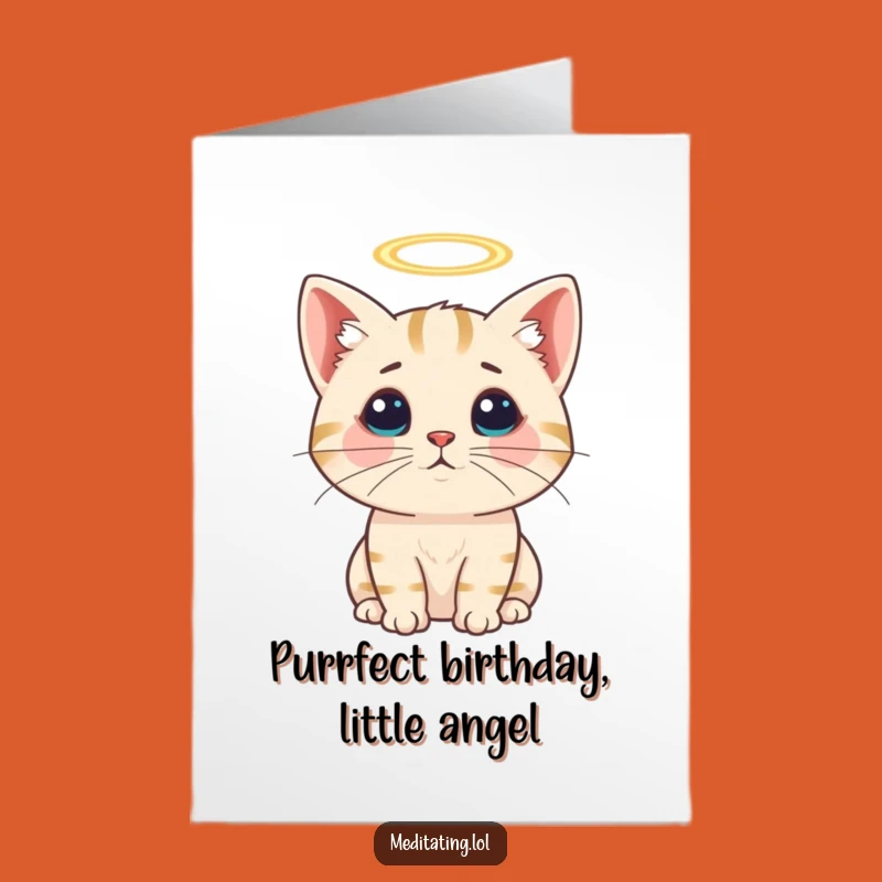 Free Printable Funny Birthday Card: Curious Angel Cat for Heavenly DIY Gifts