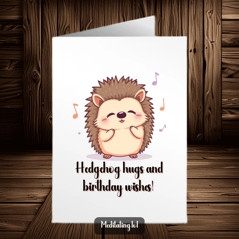 Funny Free Printable Birthday Card: A curious hedgehog hums a contented tune, spreading joy for a downloadable gift.