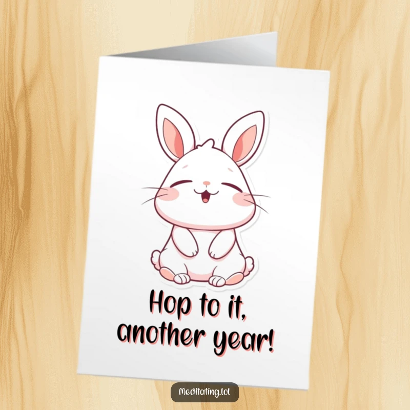 Funny Free Printable Birthday Card: A cheerful rabbit breathing deeply with eyes closed in pure bliss.