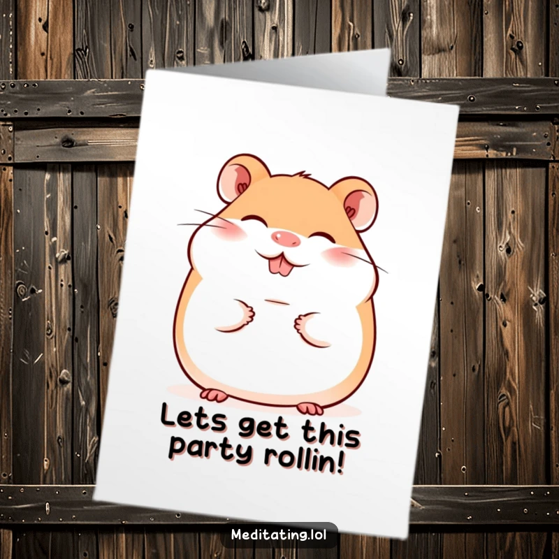 Funny Free Printable Birthday Card: A giggling hamster beams with a peaceful smile, radiating happiness.