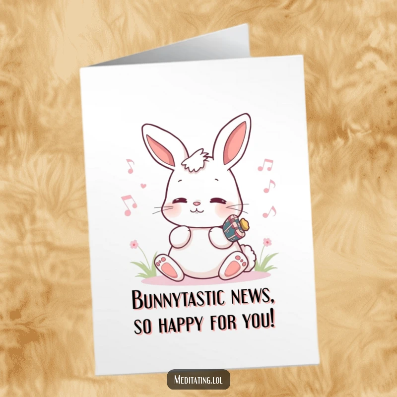 Funny Free Printable Congratulations Card: Adorable bunny humming a happy melody, congratulating with infectious cheer.