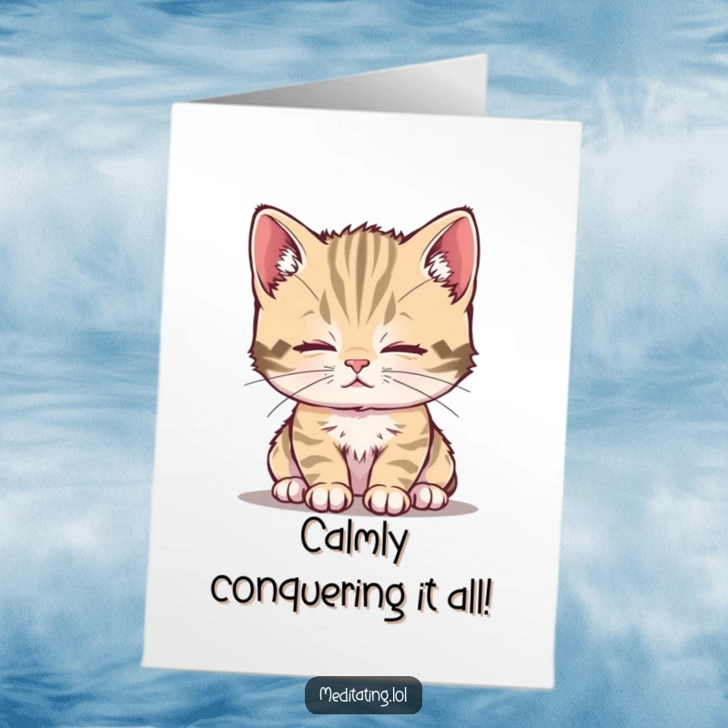 Funny Free Printable Congrats Card: A curious kitten breathes deeply, radiating calm and peace for a congratulatory moment.