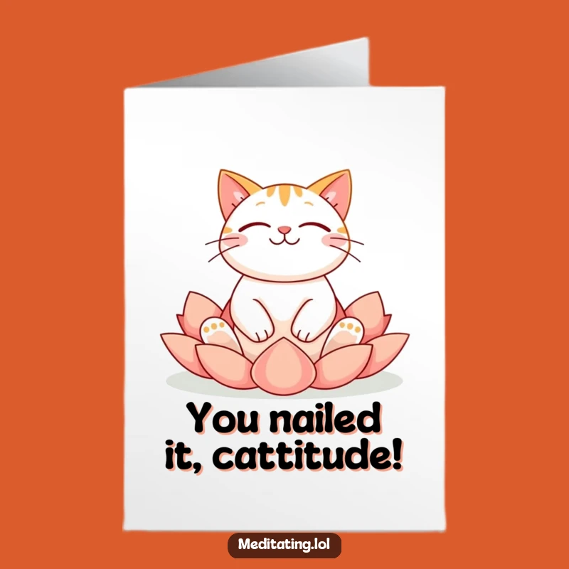 Free Printable Cat Congrats Card: Zen Cat Celebrating Success Downloadable