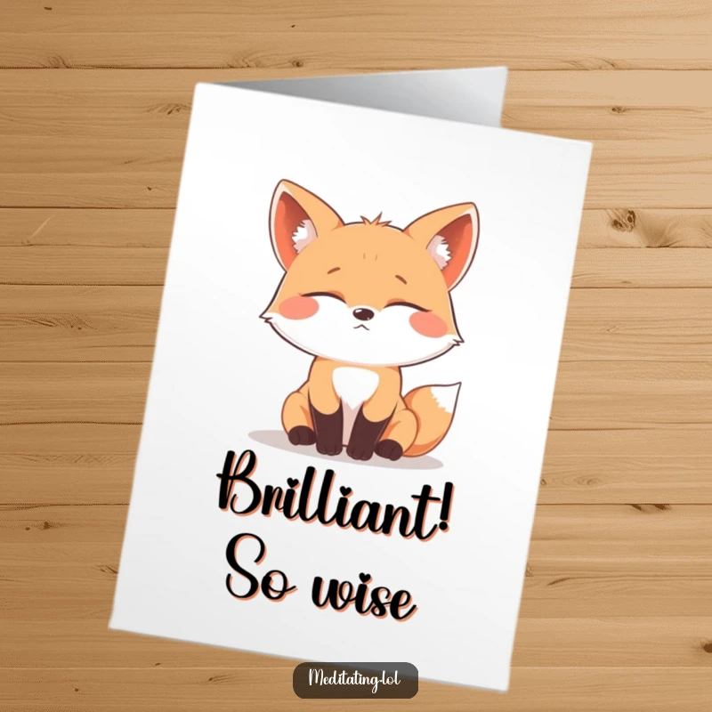 Funny Free Printable Congratulations Card: A fox with eyes closed is lost in profound contemplation, celebrating achievement.