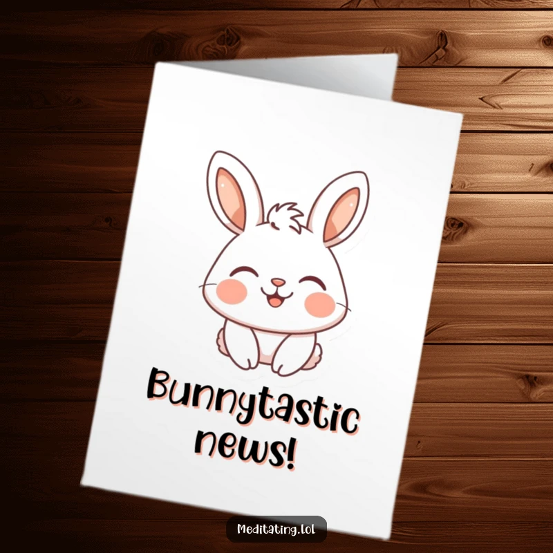 Funny Free Printable Congratulations Card: A happy rabbit smiles serenely, eyes closed, radiating pure joy for recipients.