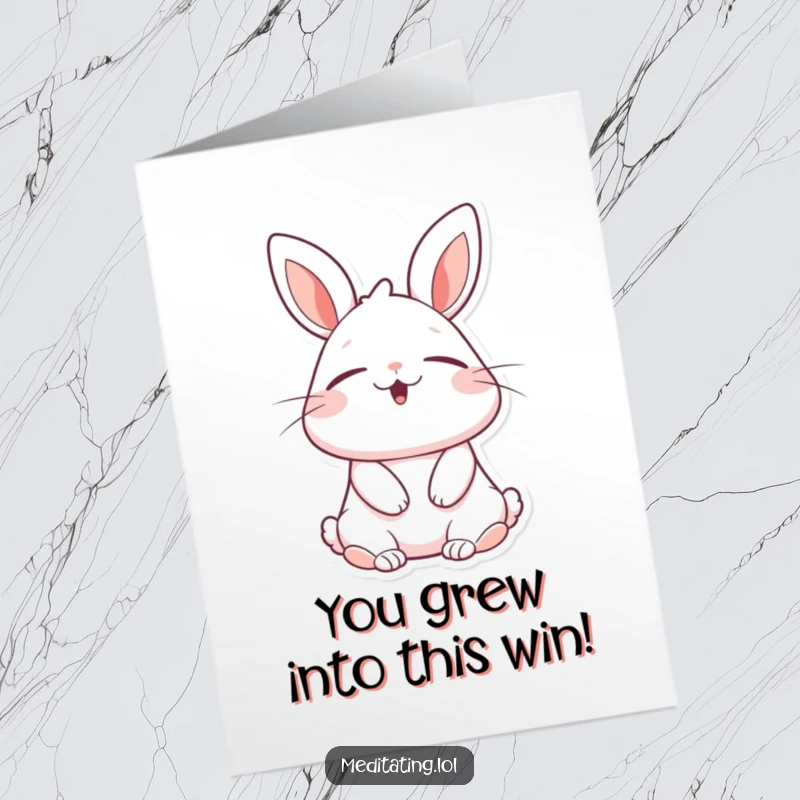 Funny Free Printable Congratulations Card: A rabbit experiencing bliss with deep, serene breaths.