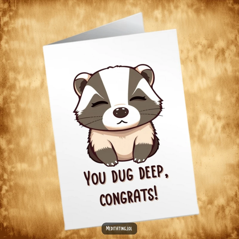 Funny Free Printable Congratulations Card: A determined badger with closed eyes takes a deep, focused breath.