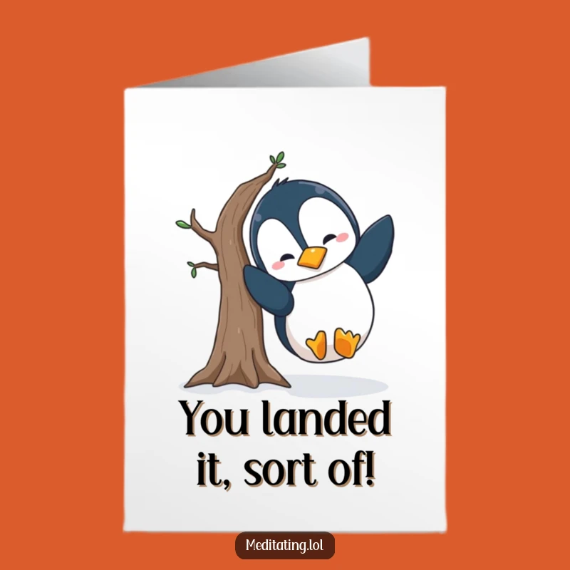 Free Printable Congrats Card: Penguin Yoga Mishap, Humorous Downloadable Gift