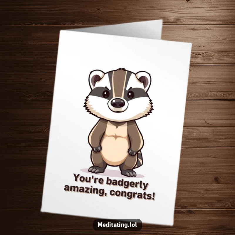 Funny Free Printable Congratulations Card: Brave badger standing tall, offering congratulations with stoic, admirable strength.