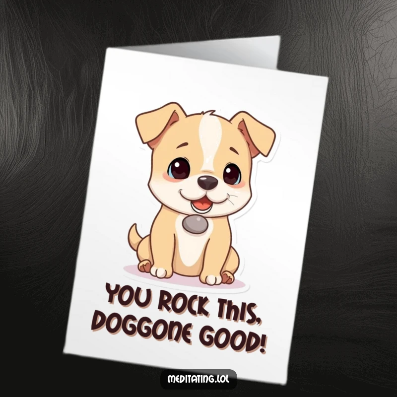 Funny Free Printable Congratulations Card: A dog displaying incredible focus as it balances a pebble on its snout.