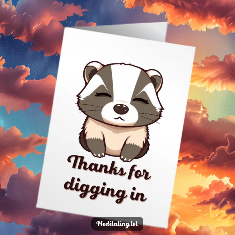 Funny Free Printable Thank You Card: A determined badger breathes deeply and calmly, expressing gratitude.