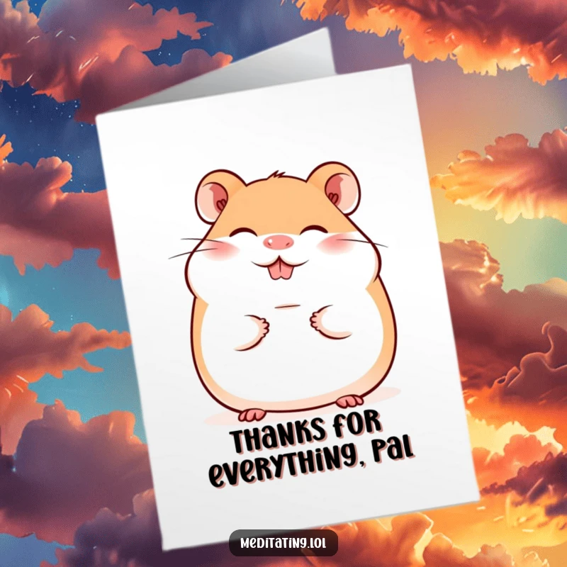 Funny Free Printable Thank You Card: A giggling hamster offers a peaceful smile, radiating genuine appreciation.