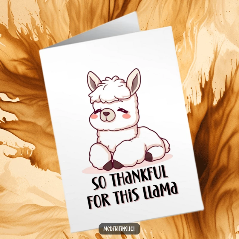 Funny Free Printable Thank You Card: A content llama rests its head on its knees, saying thank you with hilarious calm.