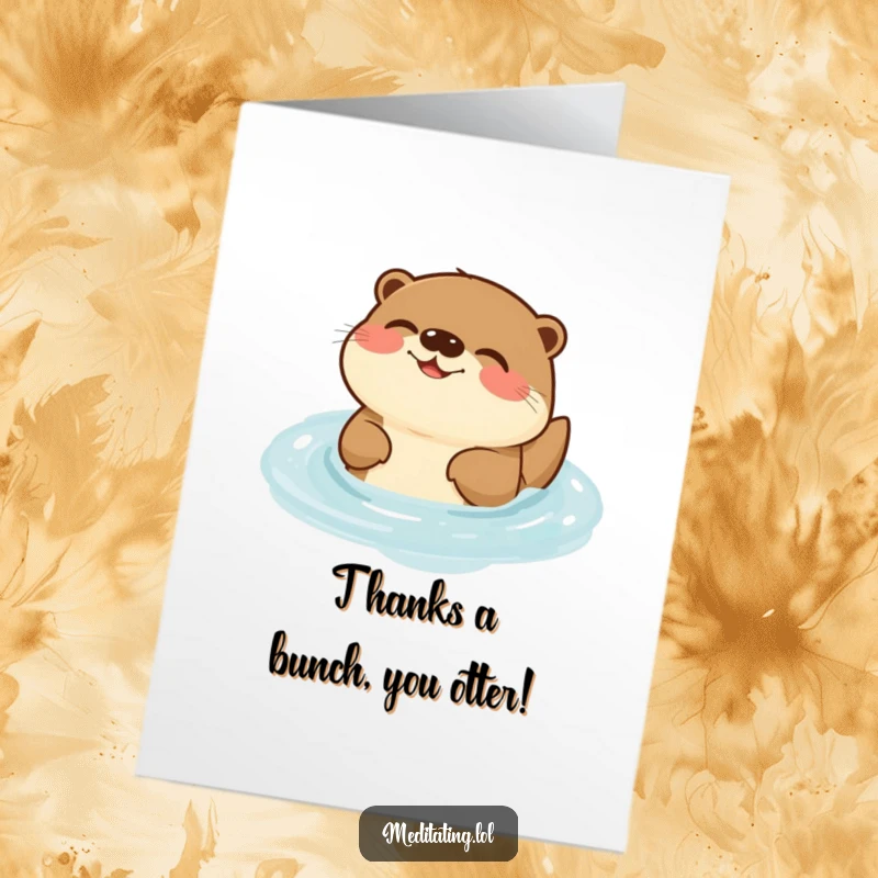 Funny Free Printable Otter Thank You Card: A joyful otter is humming happily while floating, conveying sincere thanks and warmth.