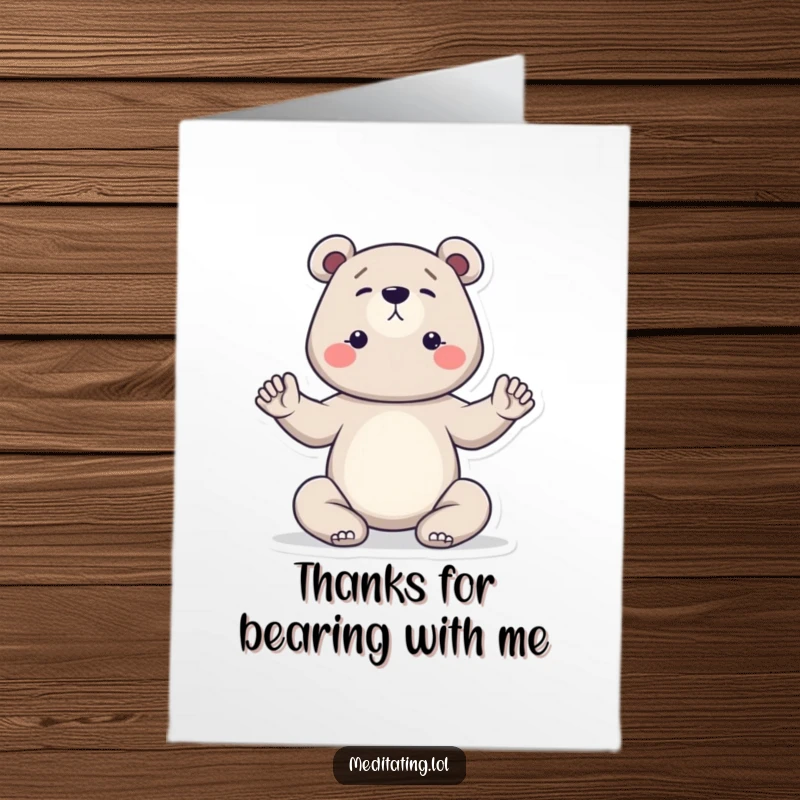 Funny Free Printable Thank You Card: A bear in a serene yoga pose, conveying gratitude and focus.